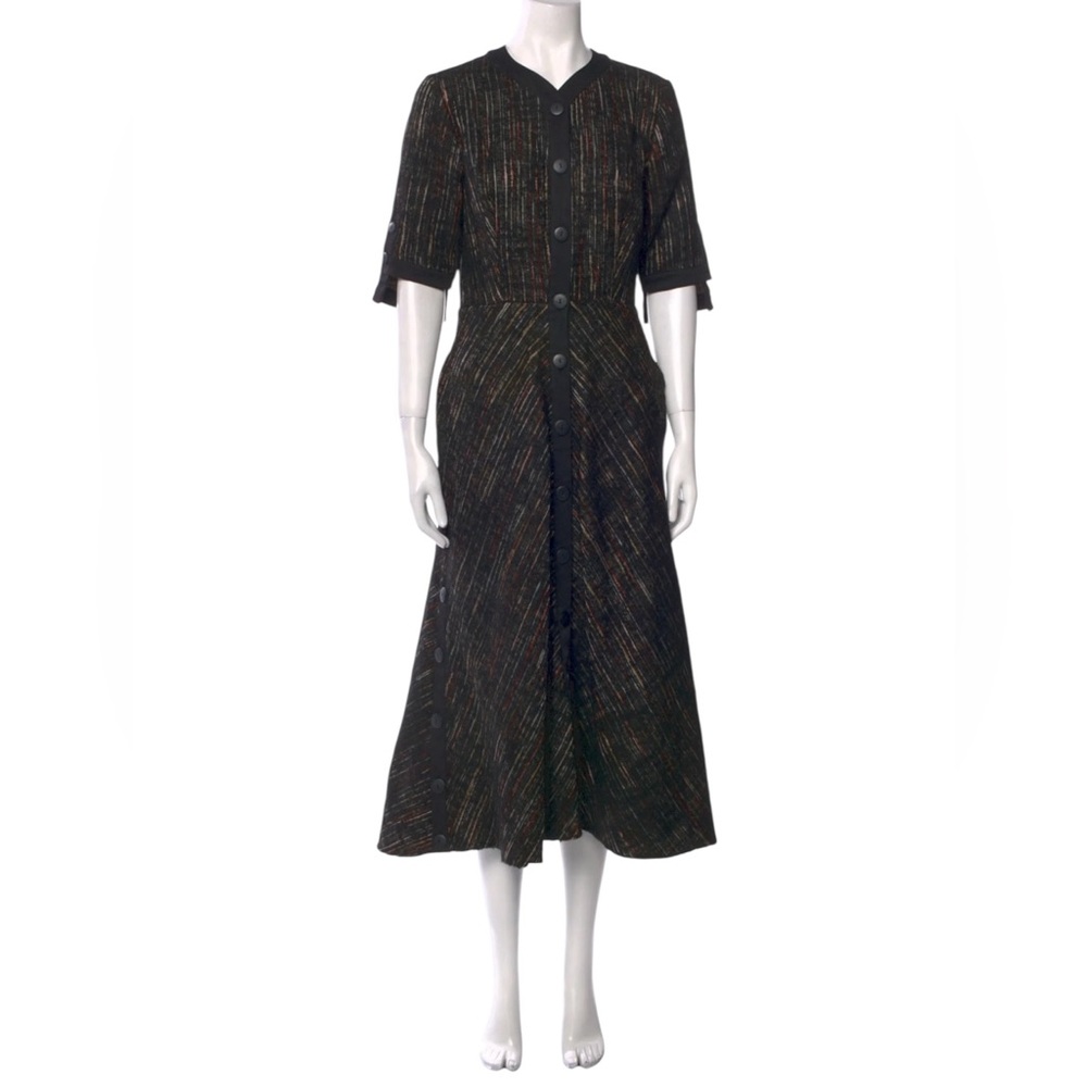 Hanh Merrima Black vertical striped pattern dark colors Button-Down Dress size 8